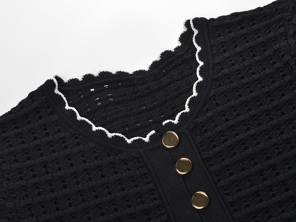 Simona Hollow Knit Mini Dress in Black Avalabel