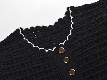 Simona Hollow Knit Mini Dress in Black