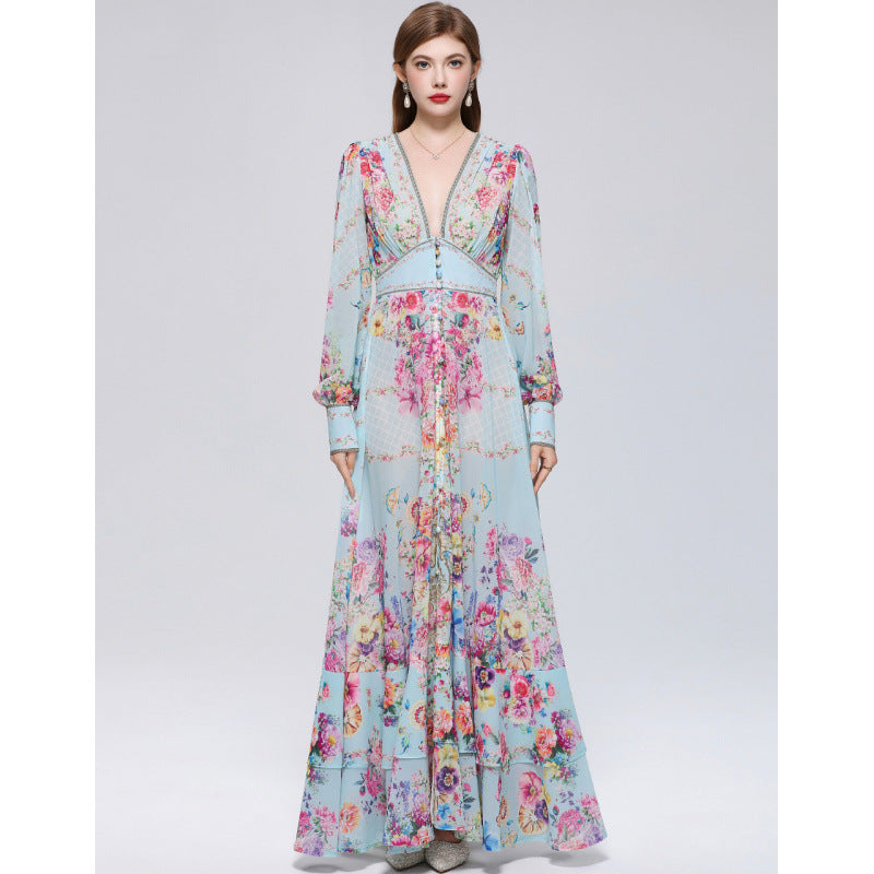 Xaviera Chiffon Mesh A-Line Printed Maxi Dress Avalabel