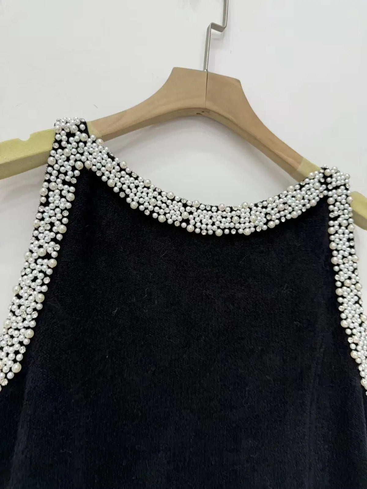 simona ruffle trim Beaded mini Dress in black Avalabel