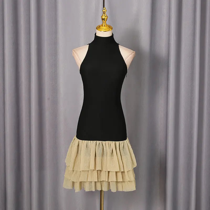 cynthia black ruched trim sleeveless puffy mini dress Avalabel