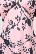 V-Neck Satin Floral Midi Dress in Pink Avalabel