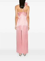 Yvonne One-Shoulder 3D Flower Satin Maxi Dress in Pink Avalabel