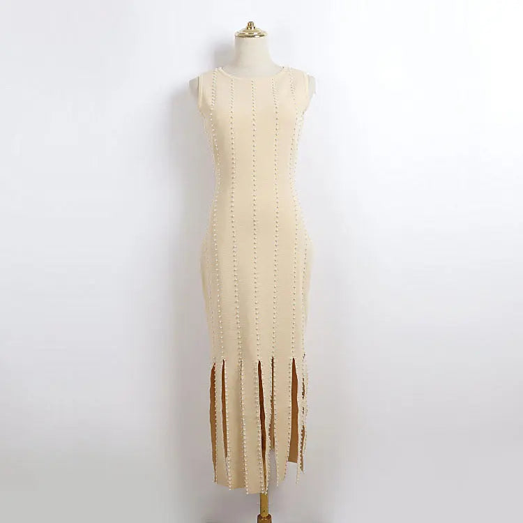 marjorie Fringed Knit Maxi Dress in Ecru Avalabel