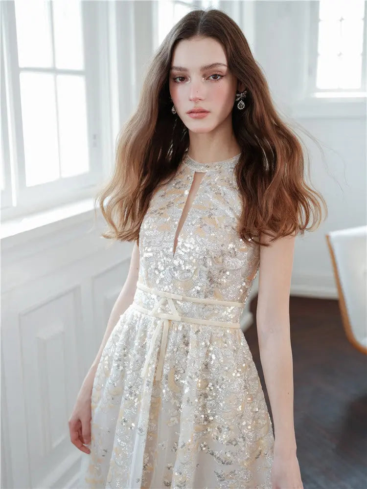 Gold Couture with Floral Embroidery Sequin Banquet Dress Avalabel