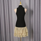 cynthia black ruched trim sleeveless puffy mini dress Avalabel