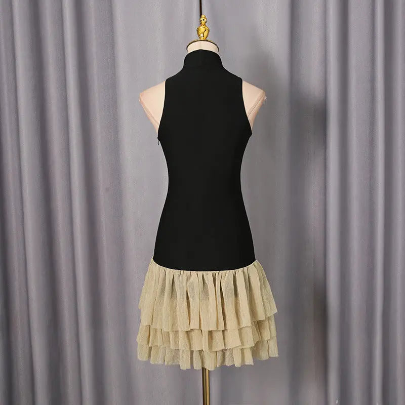 cynthia black ruched trim sleeveless puffy mini dress Avalabel