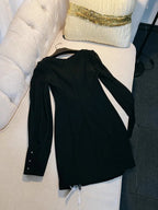 tina Cinched Waist Square Neck Long Sleeve Velvet Mini Dress in black Avalabel