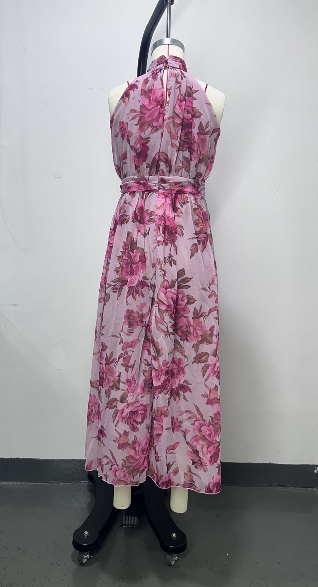 Polly Green Floral Chiffon Halter Maxi Dress Avalabel