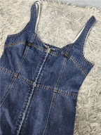 denim suspender square neck slim mini dress Avalabel