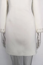 Beaded Cuffs Long Sleeve Mini Dress in White Avalabel
