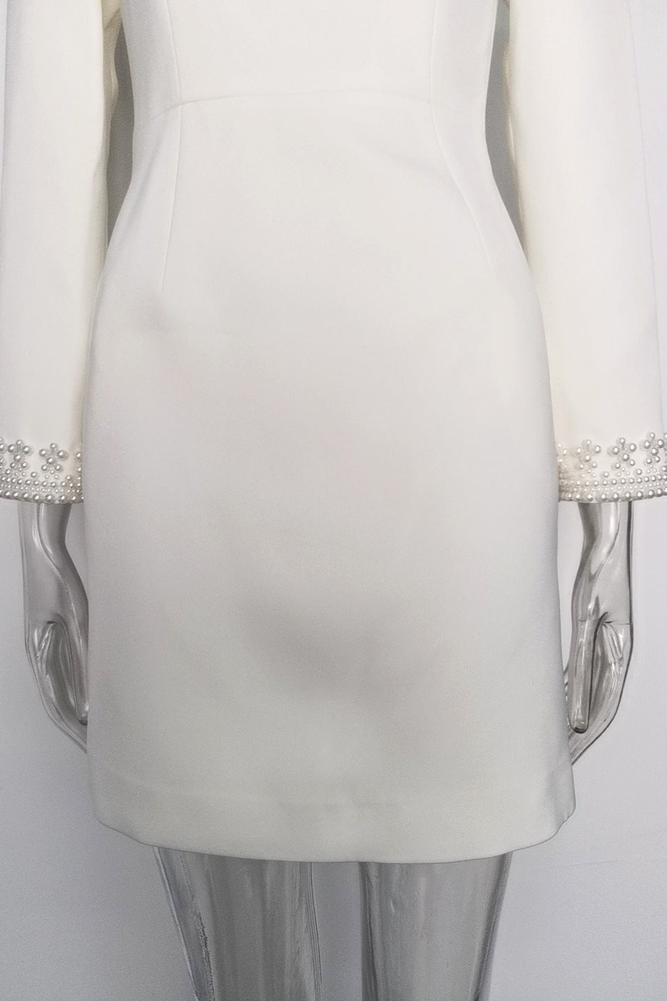 Beaded Cuffs Long Sleeve Mini Dress in White