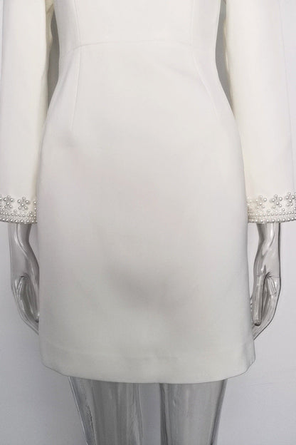 Beaded Cuffs Long Sleeve Mini Dress in White