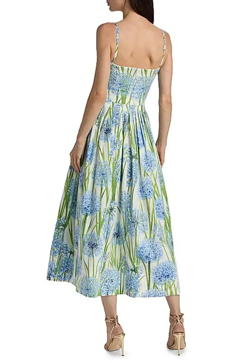 jolie multicolor floral bow Embroidered Poplin midi Dress Avalabel