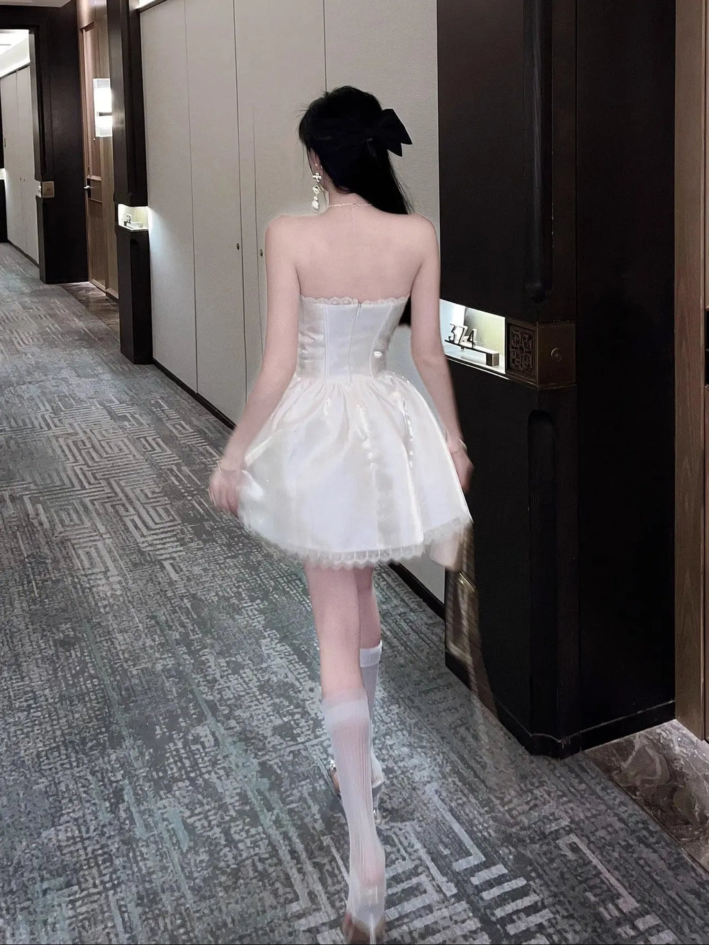 Adele White Sweetheart A-line Strapless Satin Mini Dress Avalabel