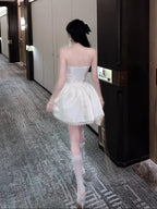 Adele White Sweetheart A-line Strapless Satin Mini Dress Avalabel