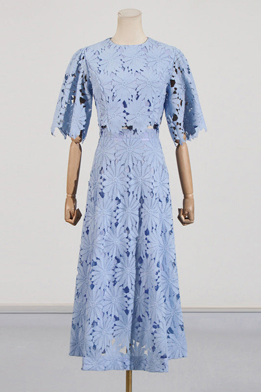 Lace Embroidered Top & Maxi Skirt Two-Piece Set in Blue Avalabel
