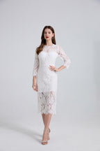 Bernice Rhinestone Fishbone Lace Midi Dress in White Avalabel