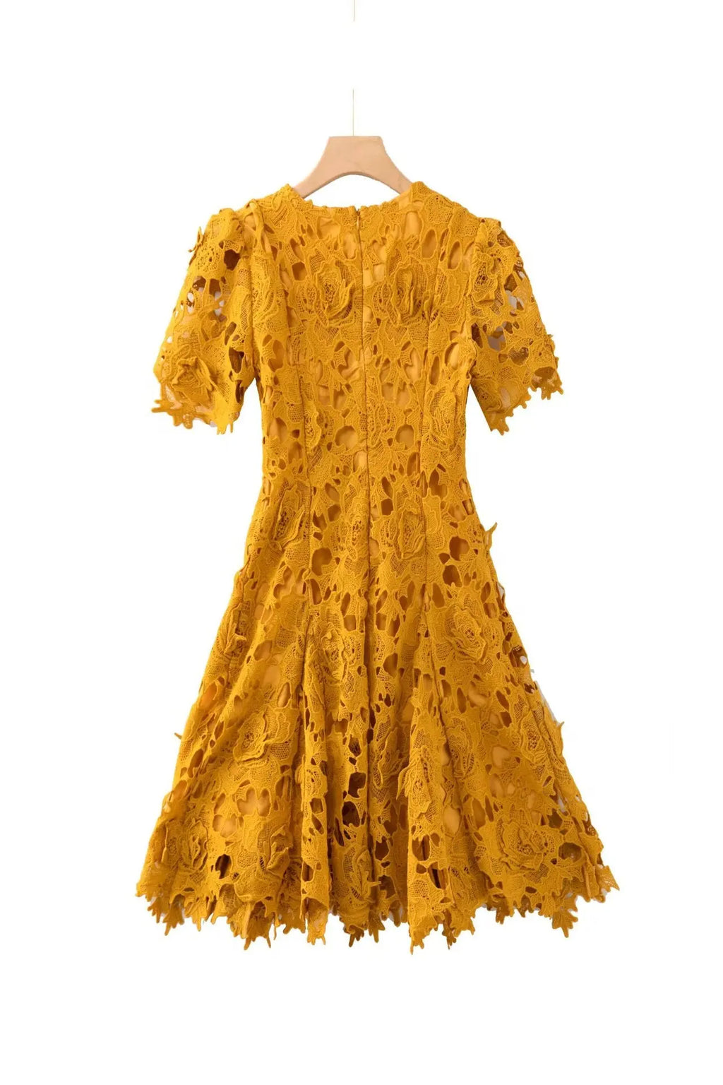 Sylvia Orange Beaded Hollow Crochet Mini Dress Avalabel