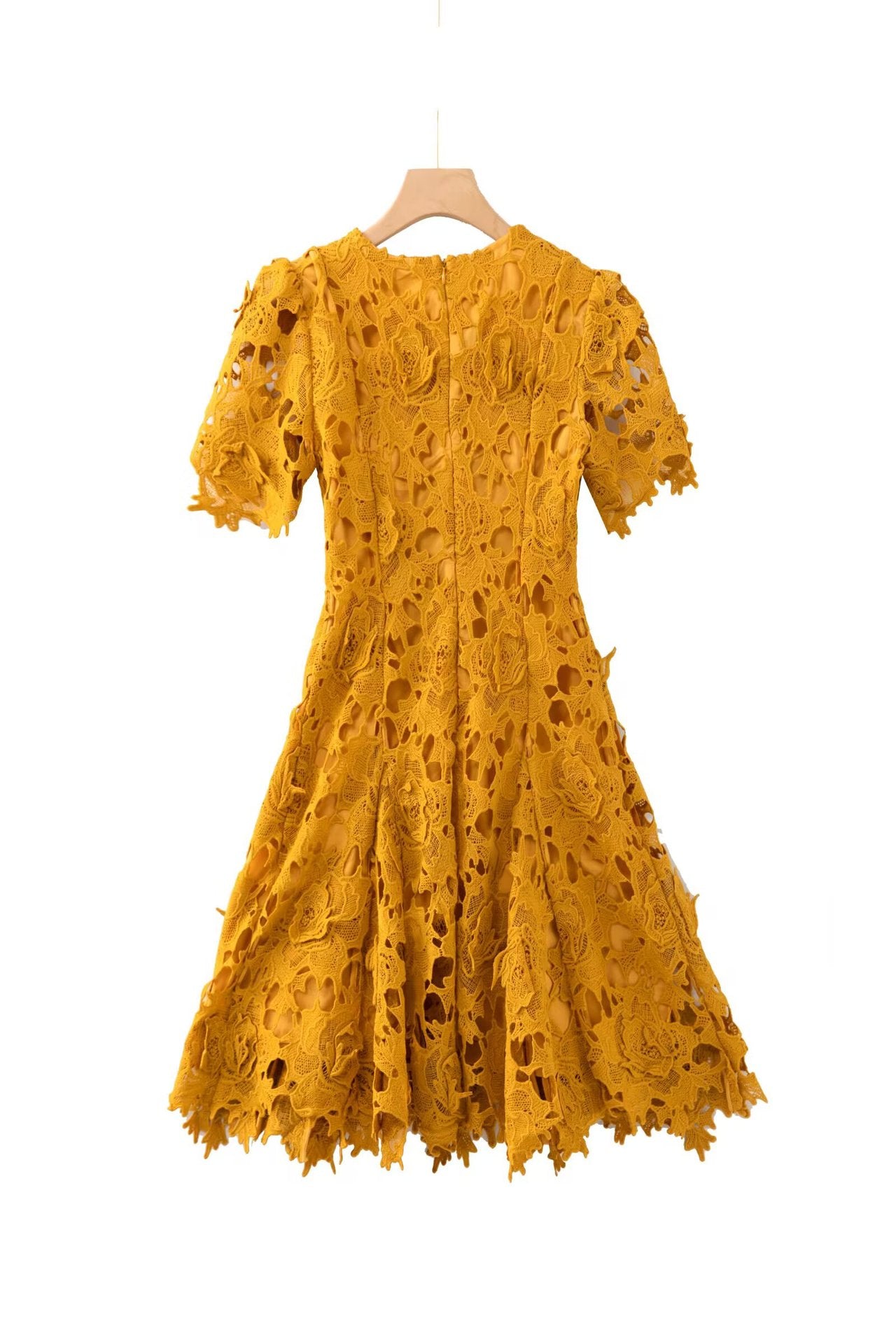 Sylvia Orange Beaded Hollow Crochet Mini Dress