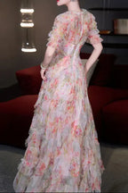 jodie v neck multicolor ruffle trim tulle maxi dress Avalabel
