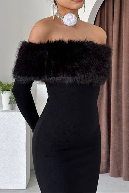 susie furry embellished bodycon midi dress in black Avalabel
