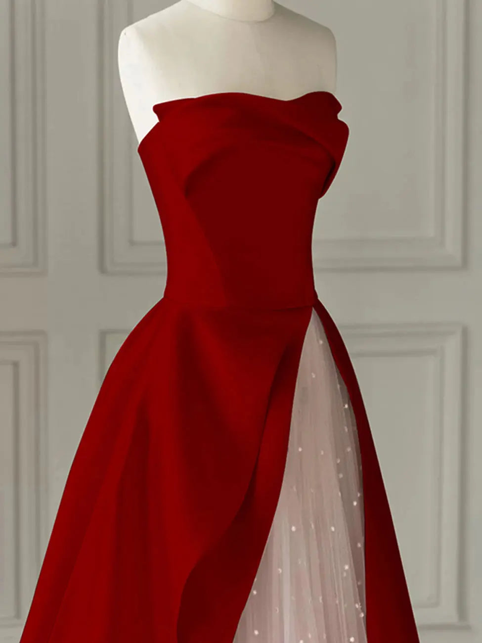 Aline Burgundy Satin sleeveless Long Prom Dress Avalabel
