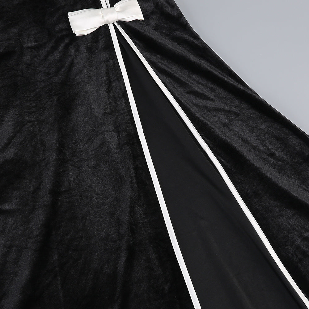 victoria Bow Cascade Velvet Maxi Dress in black Avalabel