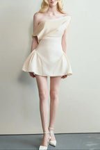 Tina Satin Ruched Mini Dress in Cream White Avalabel