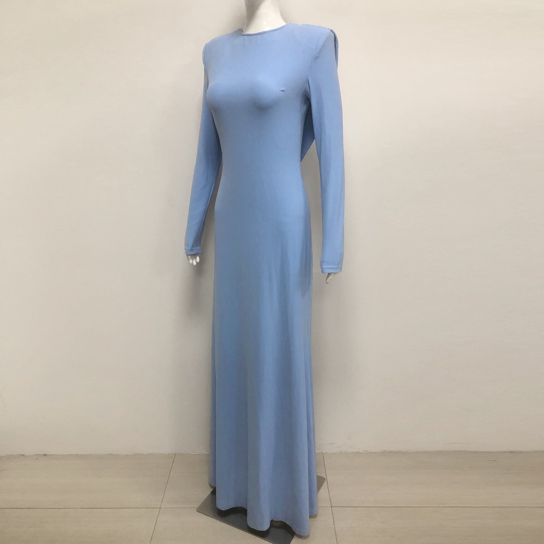 vicky Knitted long sleeves backless bodycon maxi dress in blue Avalabel
