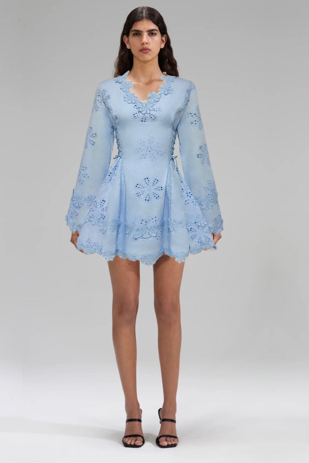 Flower Embroidery Hollow Mini Dress in White Avalabel