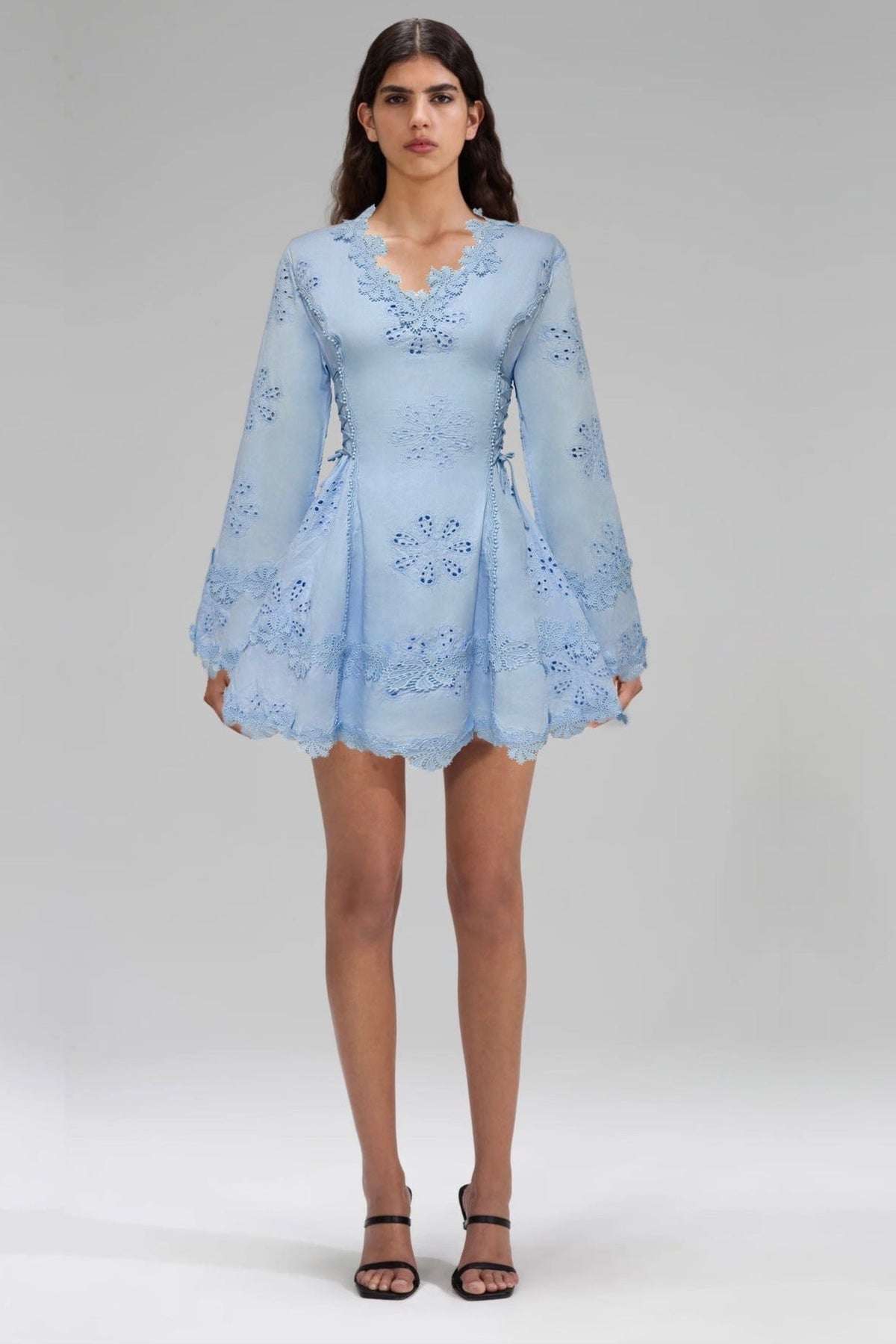 Flower Embroidery Hollow Mini Dress in White Avalabel