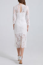 Bernice Rhinestone Fishbone Lace Midi Dress in White Avalabel