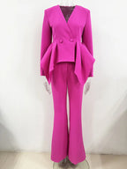 Audith Ruffled Blazer Two Piece Set - Pink Avalabel