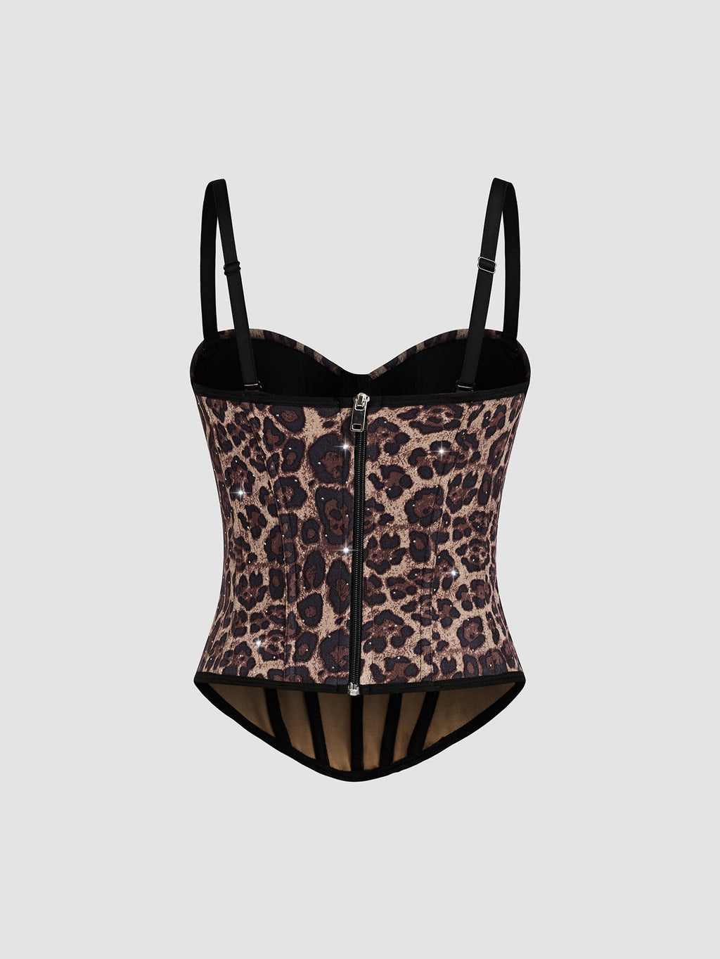 Calista Brown European and American Style Leopard Print Velvet Strapless Camisole Avalabel