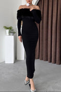 susie furry embellished bodycon midi dress in black Avalabel