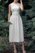 nancy lace embroidery pleated midi dress in white Avalabel