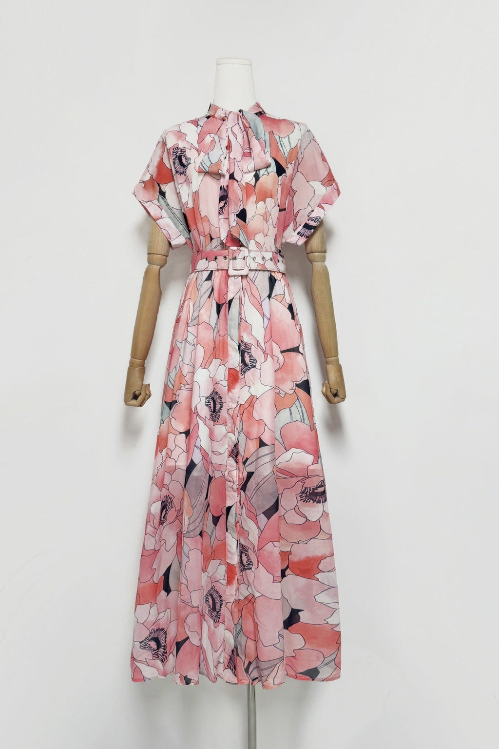 Floral Print Silk Organza Maxi Dress in Pink-Multi Avalabel