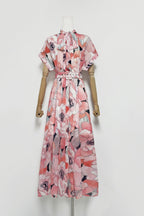 Floral Print Silk Organza Maxi Dress in Pink-Multi Avalabel