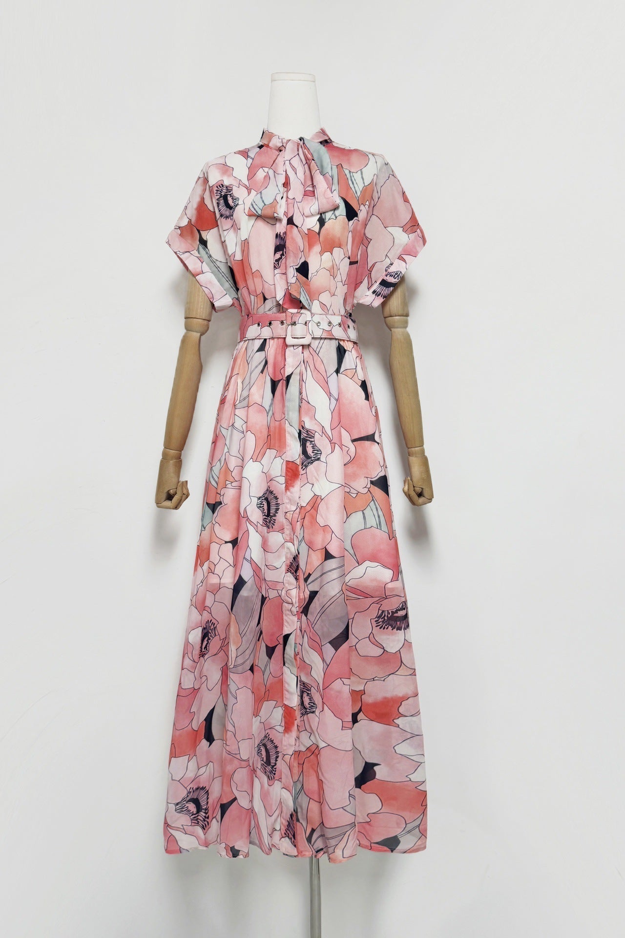 Floral Print Silk Organza Maxi Dress in Pink-Multi Avalabel