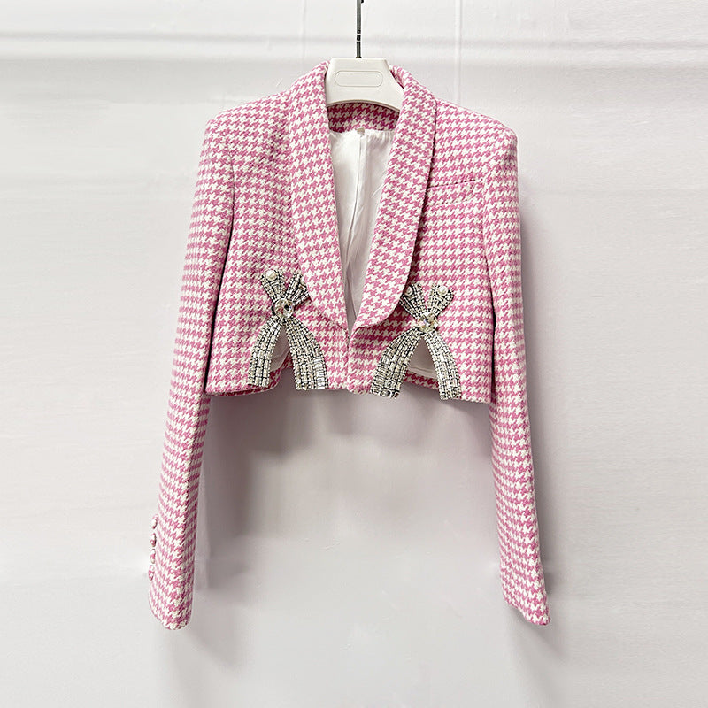 helen Embellished checked wool-blend blazer set in pink Avalabel