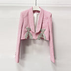 helen Embellished checked wool-blend blazer set in pink Avalabel