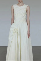 jenny ruched a-line sleeveless midi dress in apricot Avalabel