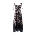 Pastel Floral Print Spaghetti Strap Midi Dress with 3D Flower Appliqués Avalabel
