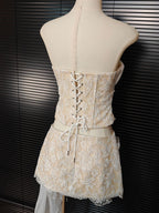 White Herringbone Tube Top Floral Ruffle Mini Dress Suit Avalabel