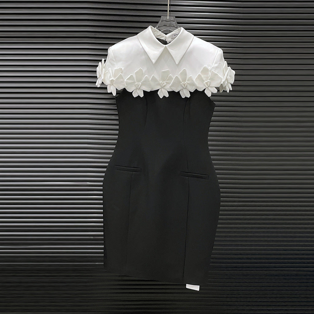 alma Collar Flower Mini Dress In Black Avalabel