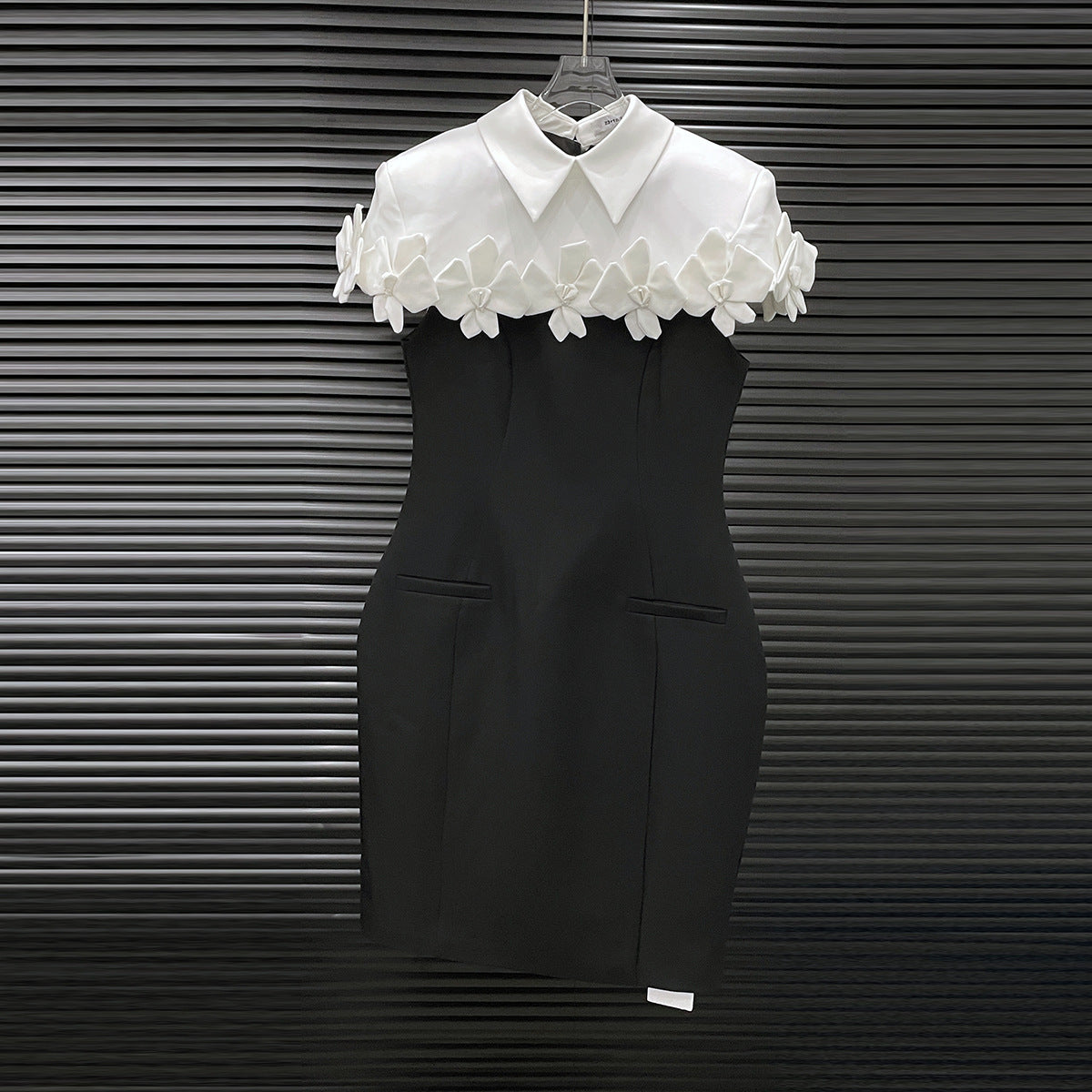 alma Collar Flower Mini Dress In Black Avalabel