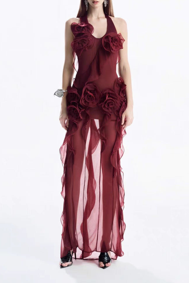 Melissa Grey Flower Asymmetric Folds Streame Mini Dress Avalabel