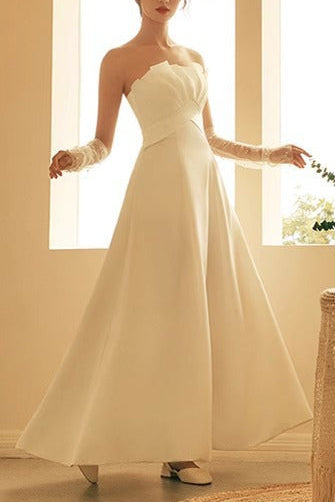 Louise French Satin Minimalist Slimming Princess-Style Light Weight Wedding Maxi Dress Avalabel