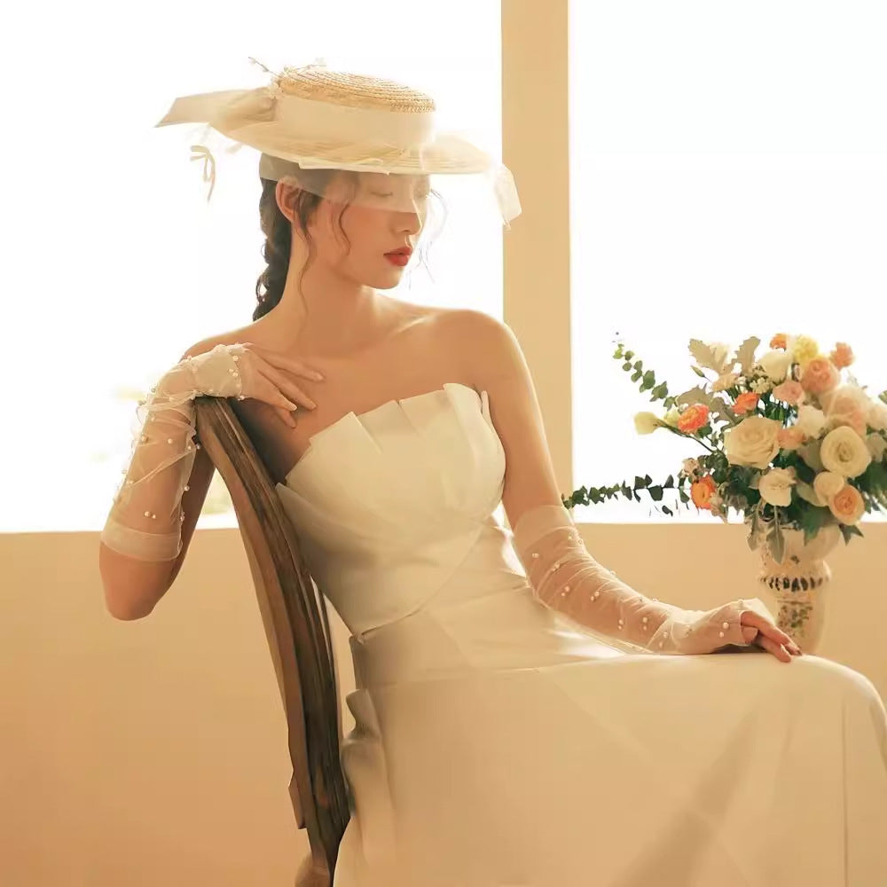 Louise French Satin Minimalist Slimming Princess-Style Light Weight Wedding Maxi Dress Avalabel